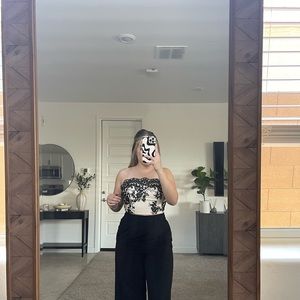 Cream and Black Lace crop top